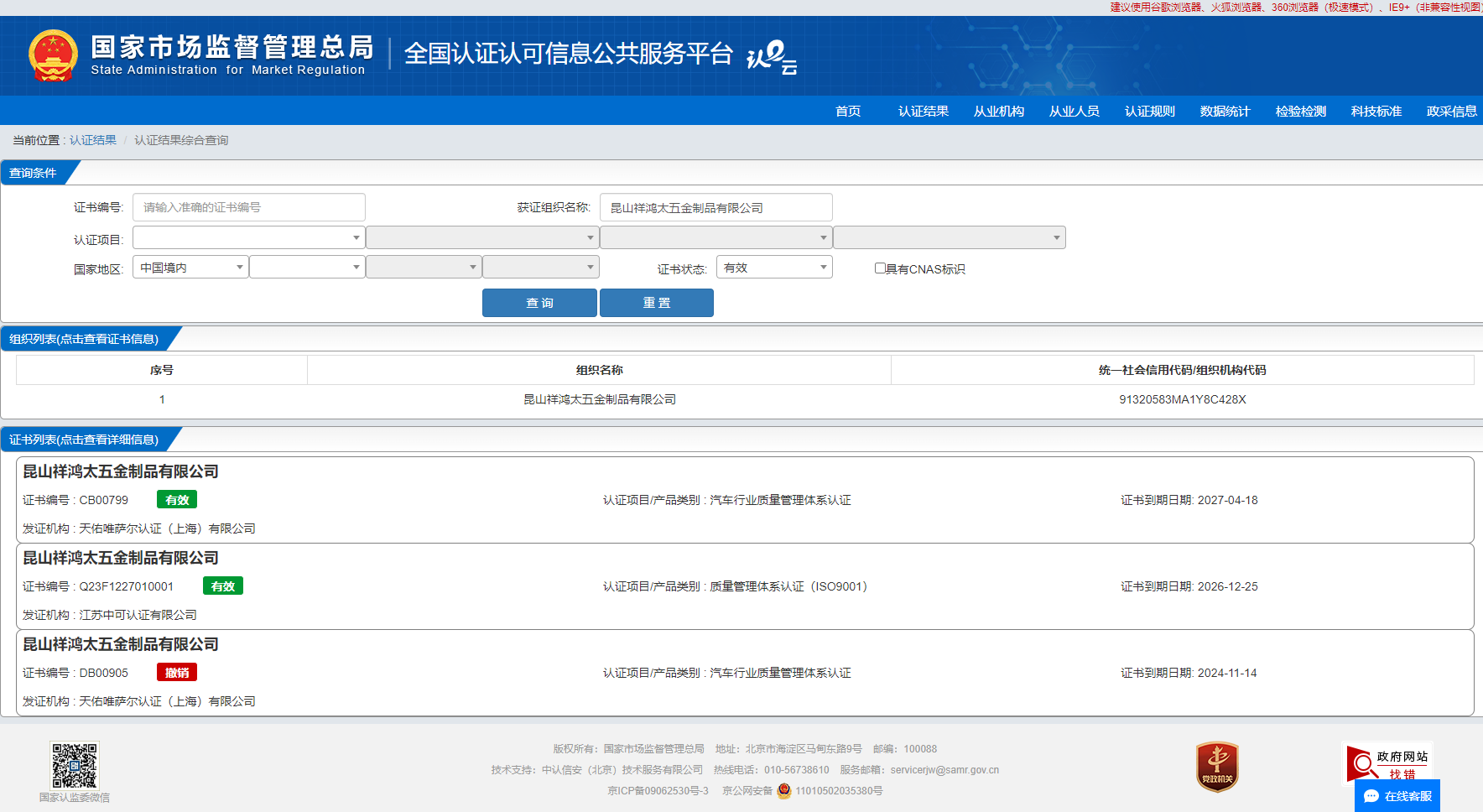昆山祥鸿太五金制品有限公司 国家市场监督管理总局 证书认证 通过OK.png